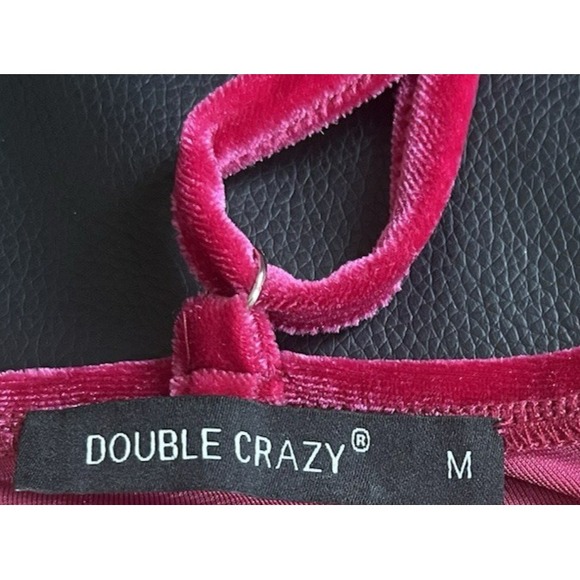 DOUBLE CRAZY Velvet Mini Dress Size M Fuchsia Pink Ruched Cowl Neck Asymmetrical - Picture 5 of 12